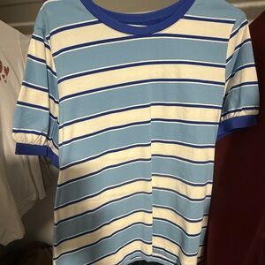 Blue and White Striped Short Sleeve Tee